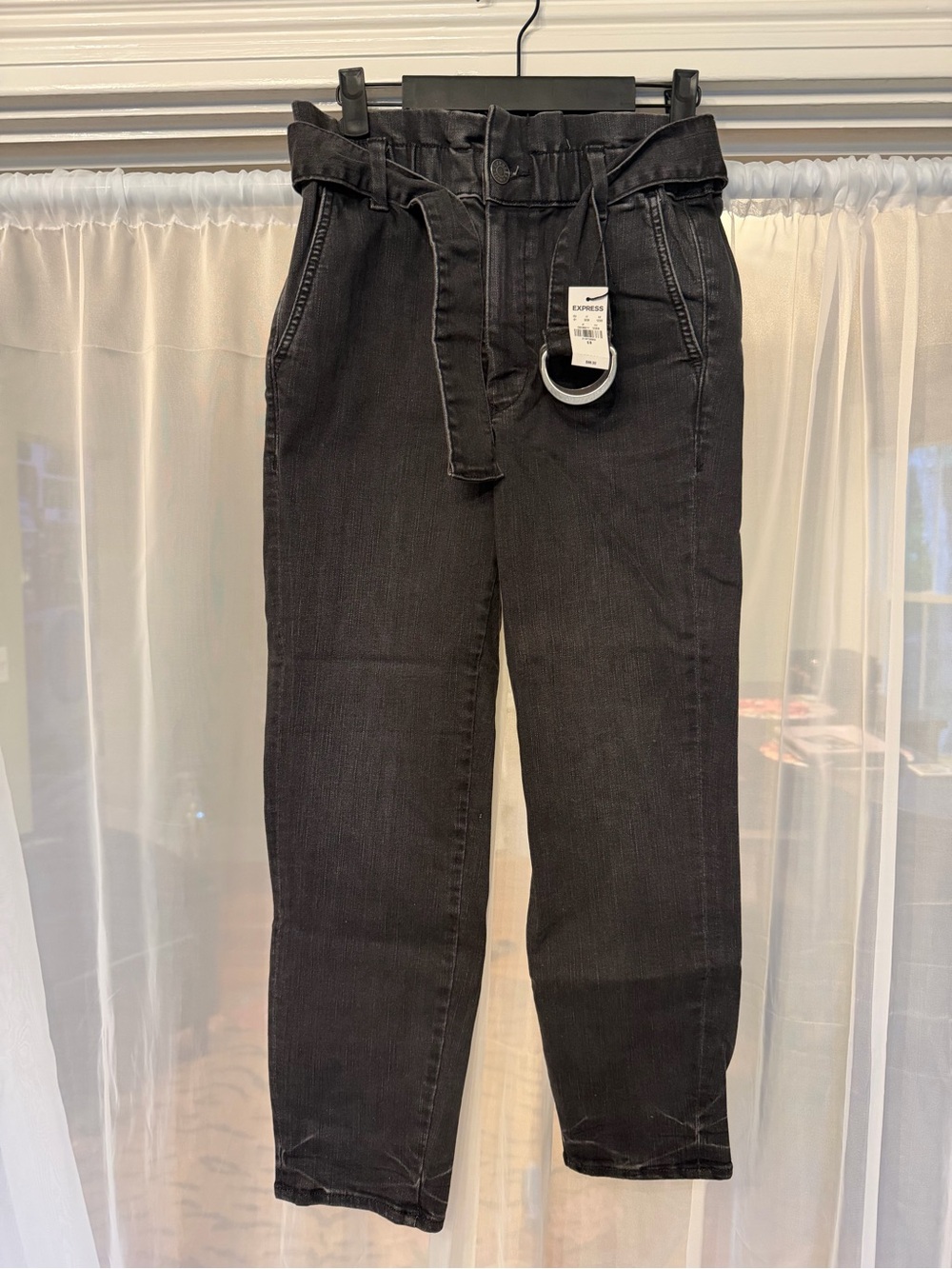 Rare Express Black Paperbag Waist Jeans with Belt